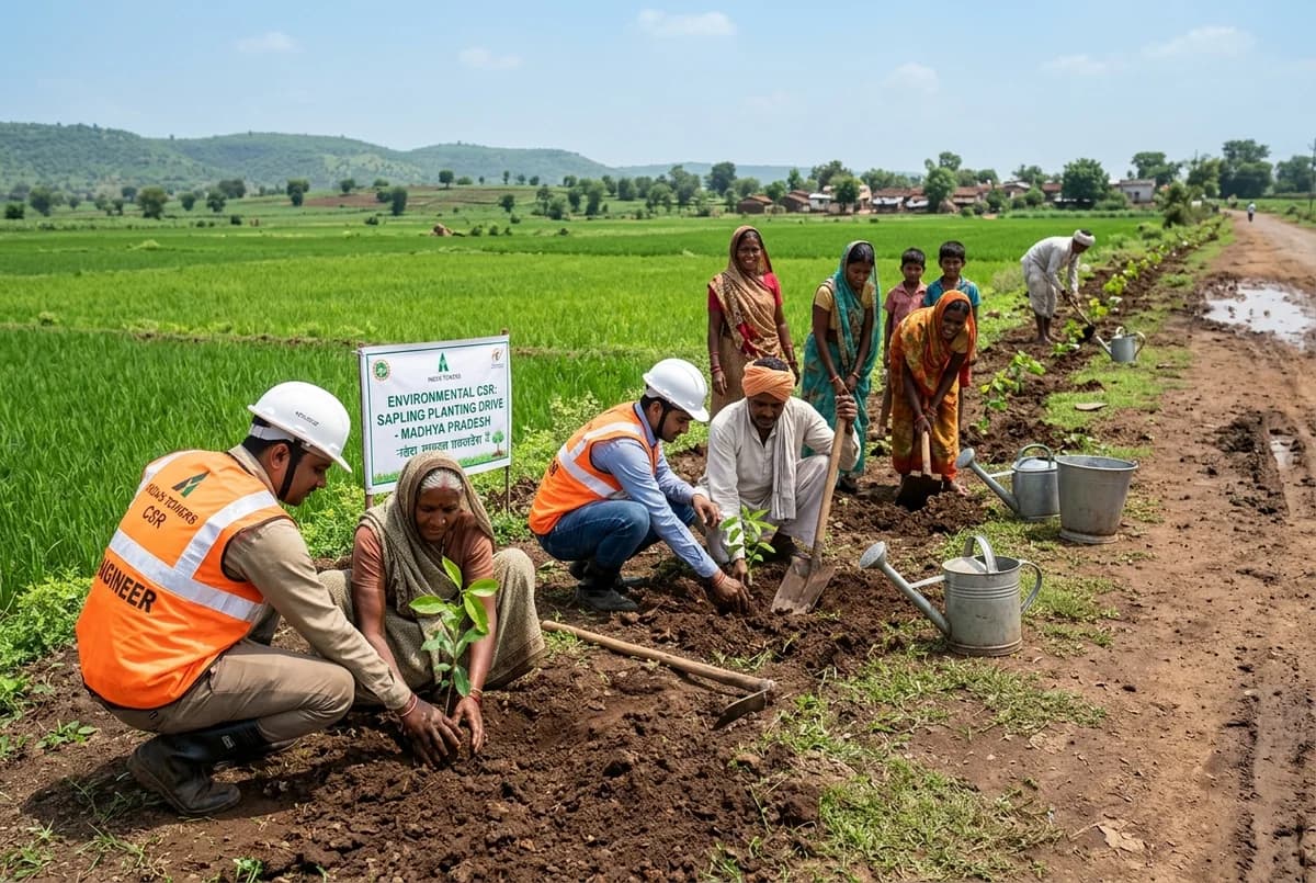 Environmental sapling plantation drive near telecom perimeter in MP by Sai Infratel