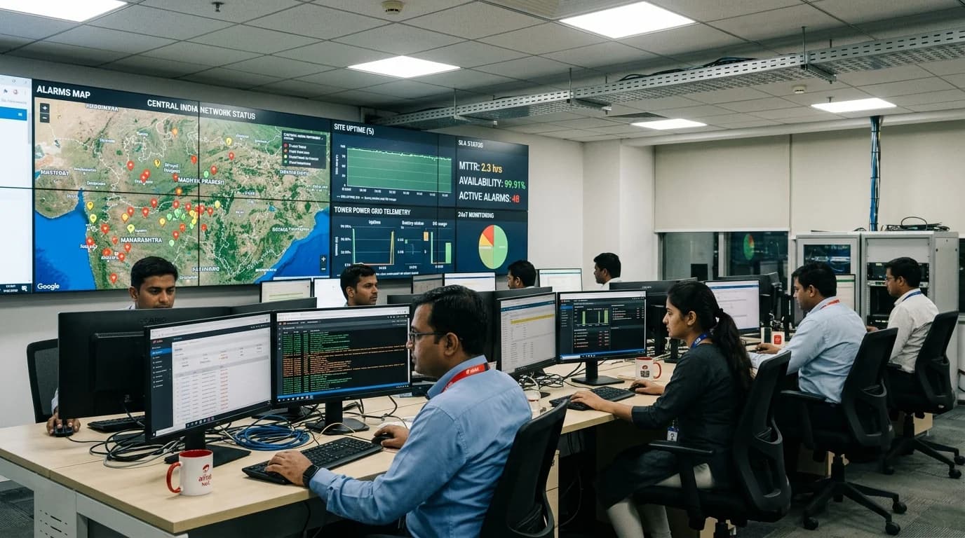 24/7 Centralized Network Operations Center NOC monitoring telecom towers